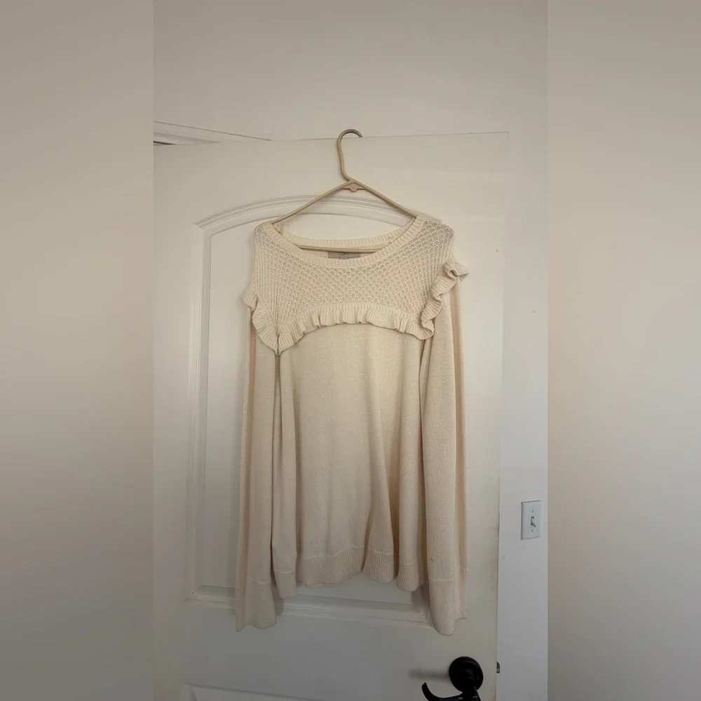 Cream Ruffle Knit Sweater - Picture 1 of 2